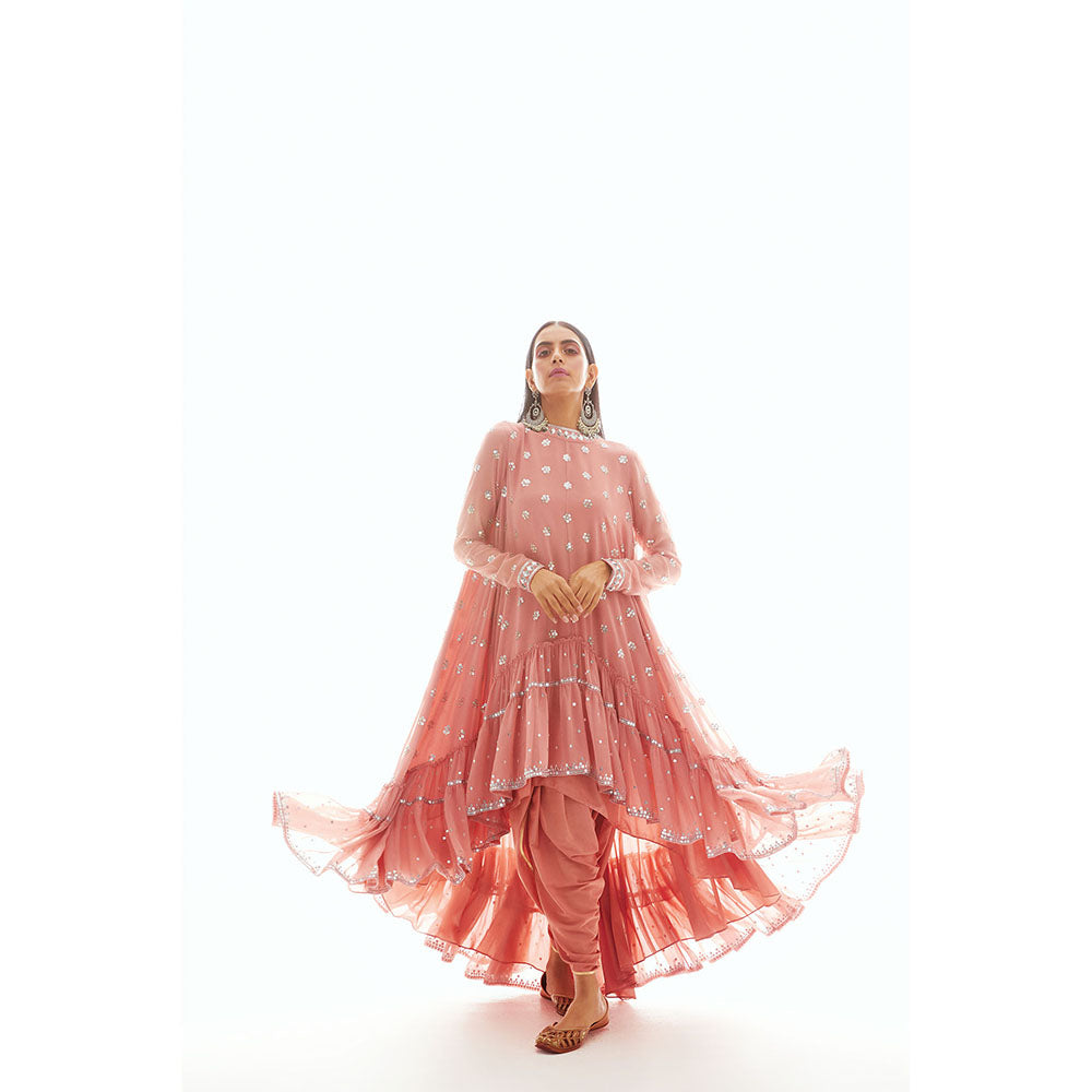 Vvani by Vani Vats Dusty Rose High Low Kurta with Dhoti & Inner (Set of 3)