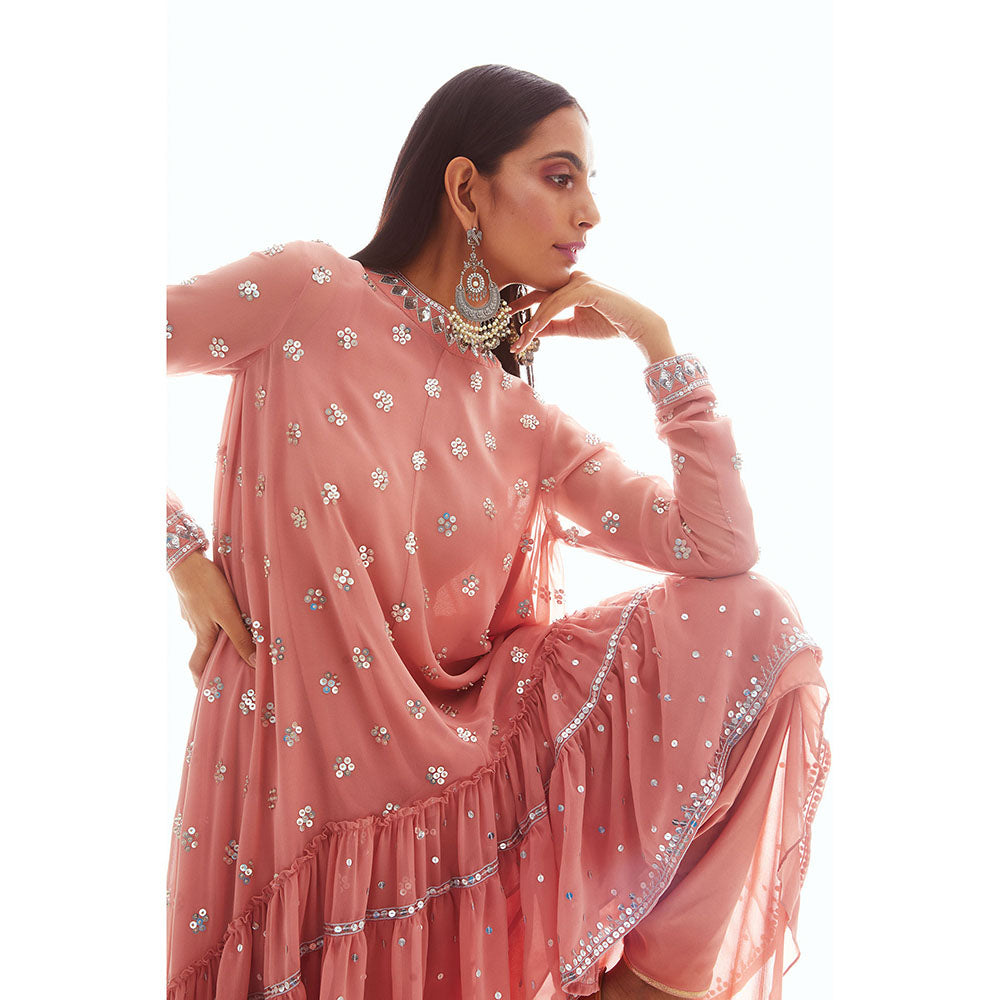 Vvani by Vani Vats Dusty Rose High Low Kurta with Dhoti & Inner (Set of 3)