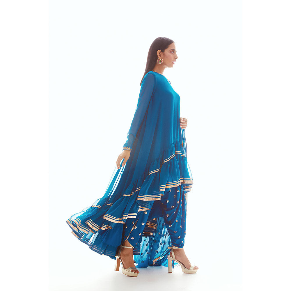 Vvani by Vani Vats Teal High Low Kurta with Dhoti & Inner (Set of 3)