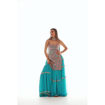 Vvani by Vani Vats Mughal Boota Kurti with Sharara & Dupatta (Set of 3)