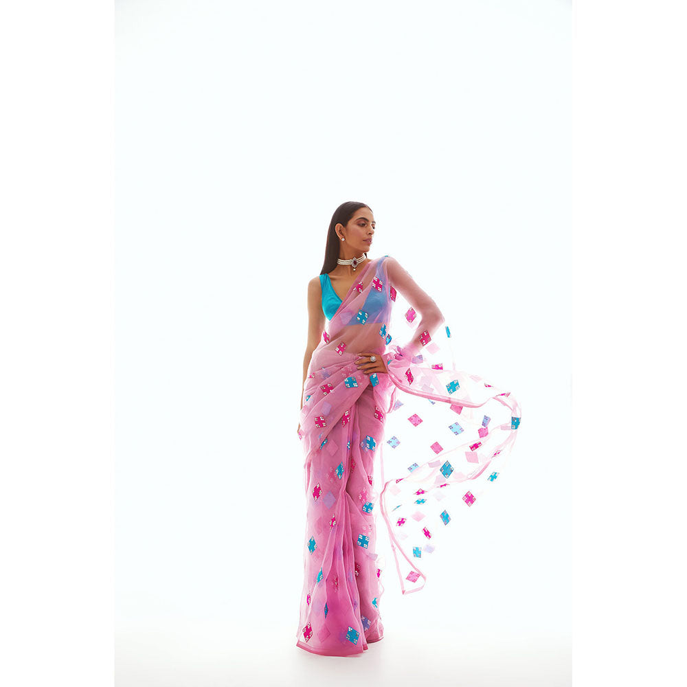 Vvani by Vani Vats Onion Pink Applique Saree & Stitched Blouse