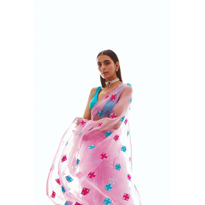 Vvani by Vani Vats Onion Pink Applique Saree & Stitched Blouse