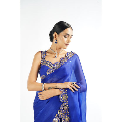 Vvani by Vani Vats Royal Blue Mirror Scallop Saree & Stitched Blouse