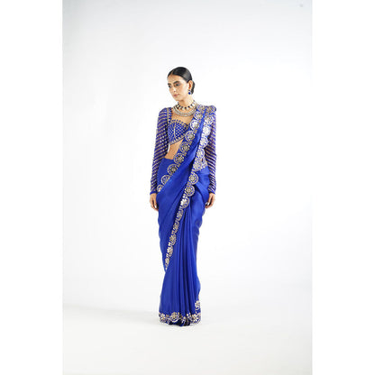 Vvani by Vani Vats Royal Blue Mirror Work Blouse Saree & Stitched Blouse