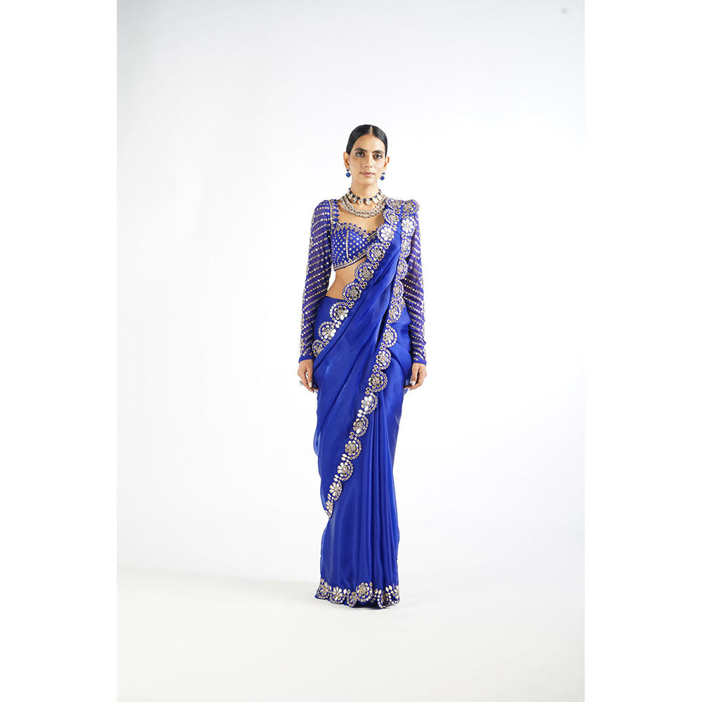 Vvani by Vani Vats Royal Blue Mirror Work Blouse Saree & Stitched Blouse