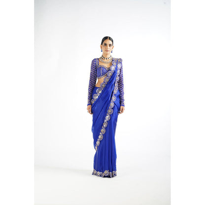 Vvani by Vani Vats Royal Blue Mirror Work Blouse Saree & Stitched Blouse