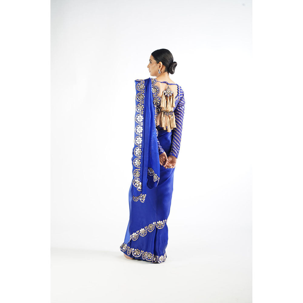 Vvani by Vani Vats Royal Blue Mirror Work Blouse Saree & Stitched Blouse
