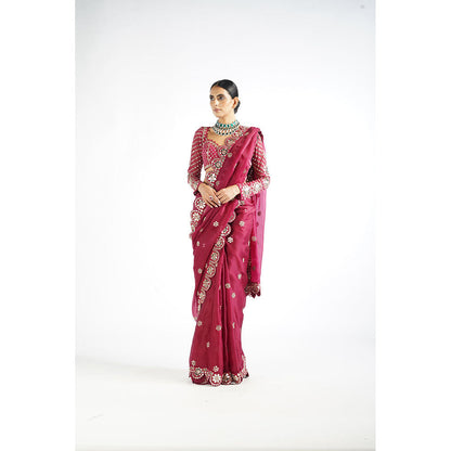 Vvani by Vani Vats Mellow Pink Mirror Scallop Saree & Stitched Blouse