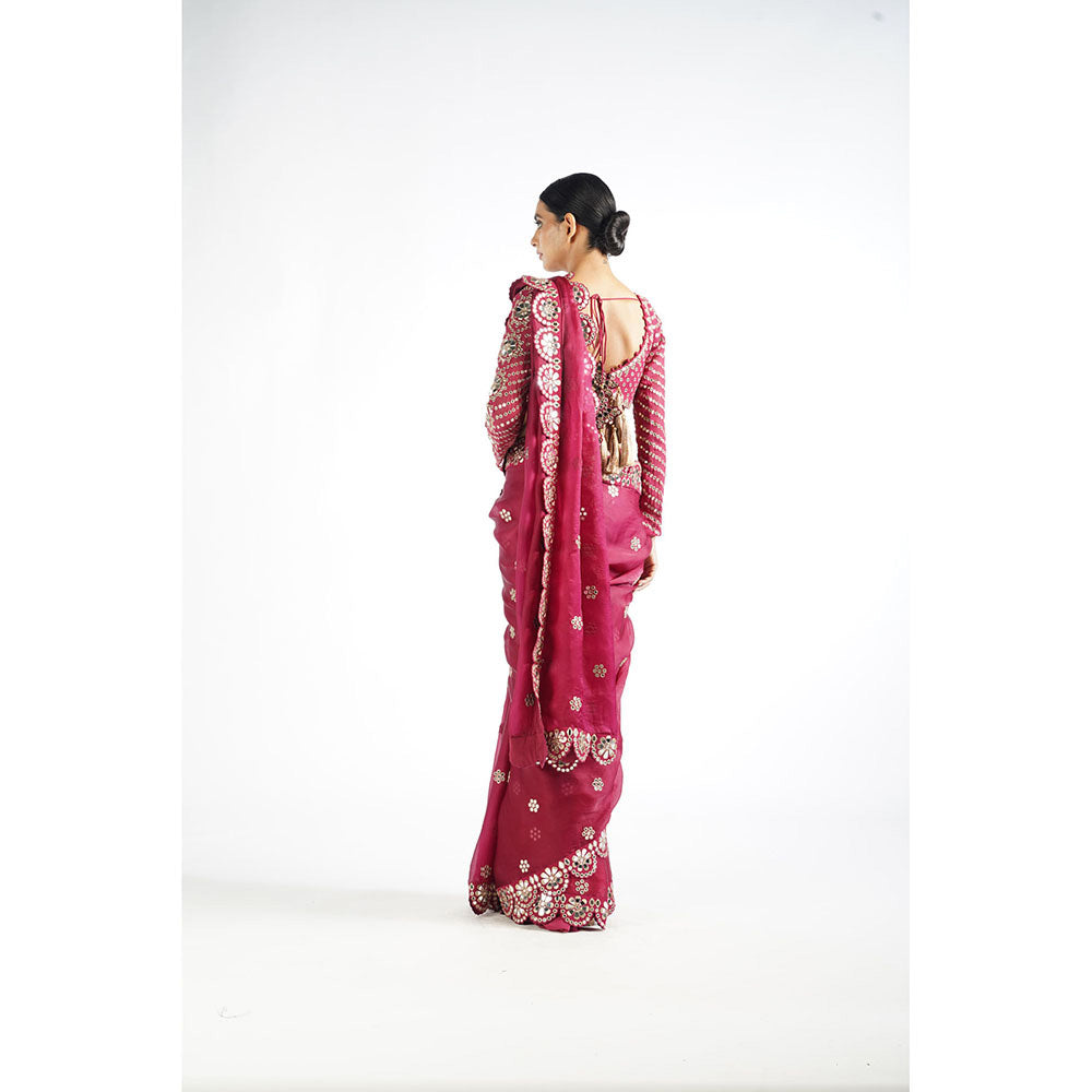 Vvani by Vani Vats Mellow Pink Mirror Scallop Saree & Stitched Blouse