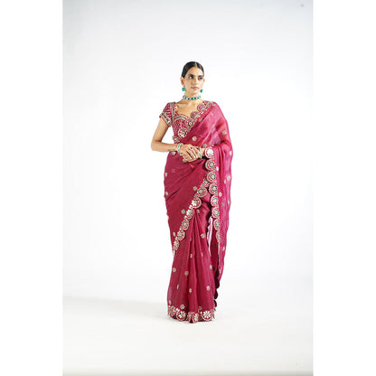 Vvani by Vani Vats Mellow Pink Mirror Work Blouse Saree & Stitched Blouse