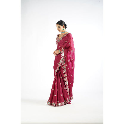 Vvani by Vani Vats Mellow Pink Mirror Work Blouse Saree & Stitched Blouse