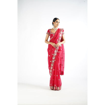 Vvani by Vani Vats Crimson Red Mirror Work Saree & Stitched Blouse
