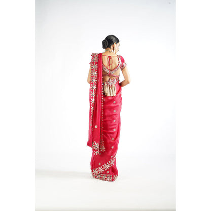 Vvani by Vani Vats Crimson Red Mirror Work Saree & Stitched Blouse