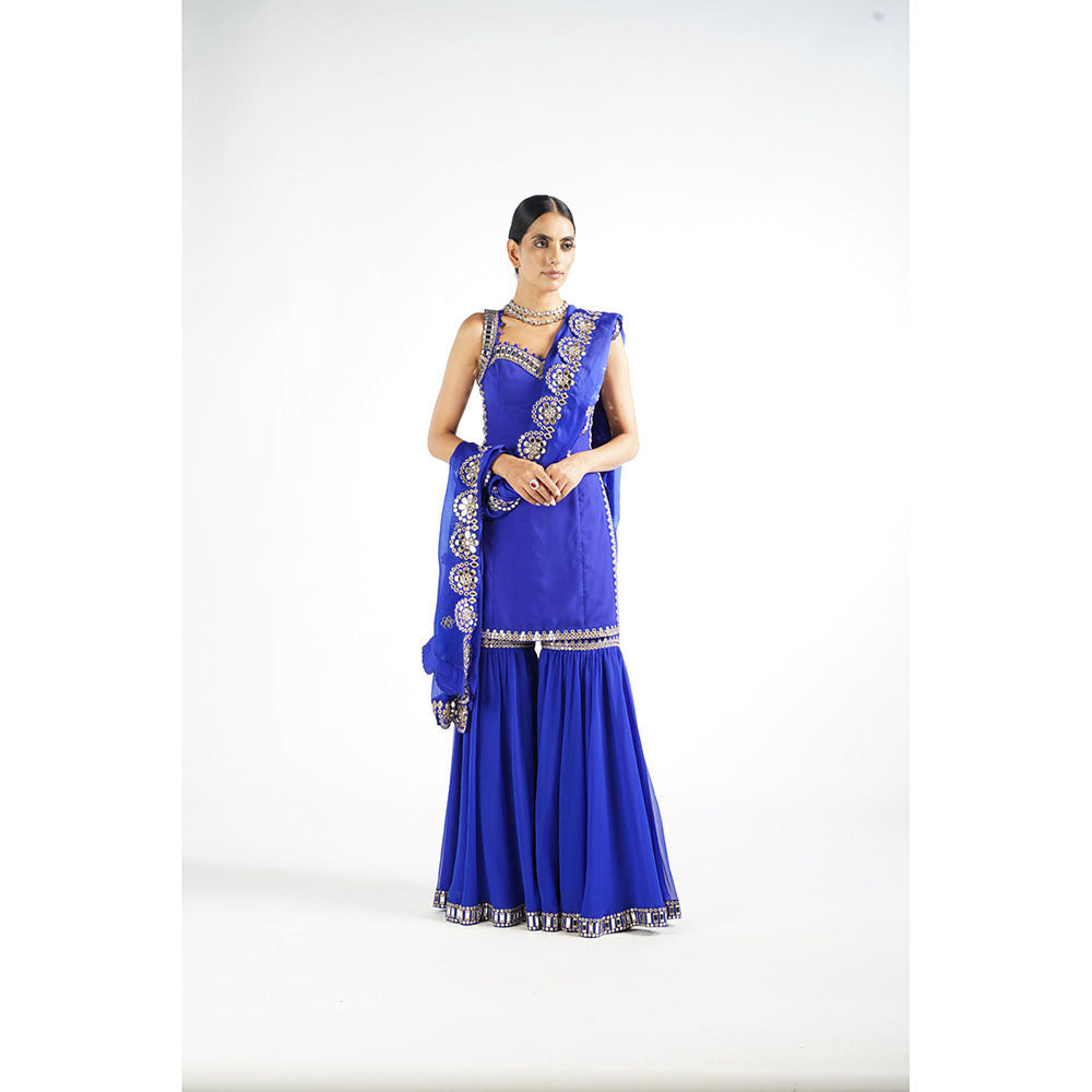 Vvani by Vani Vats Royal Blue Georgette Sharara (Set of 3)