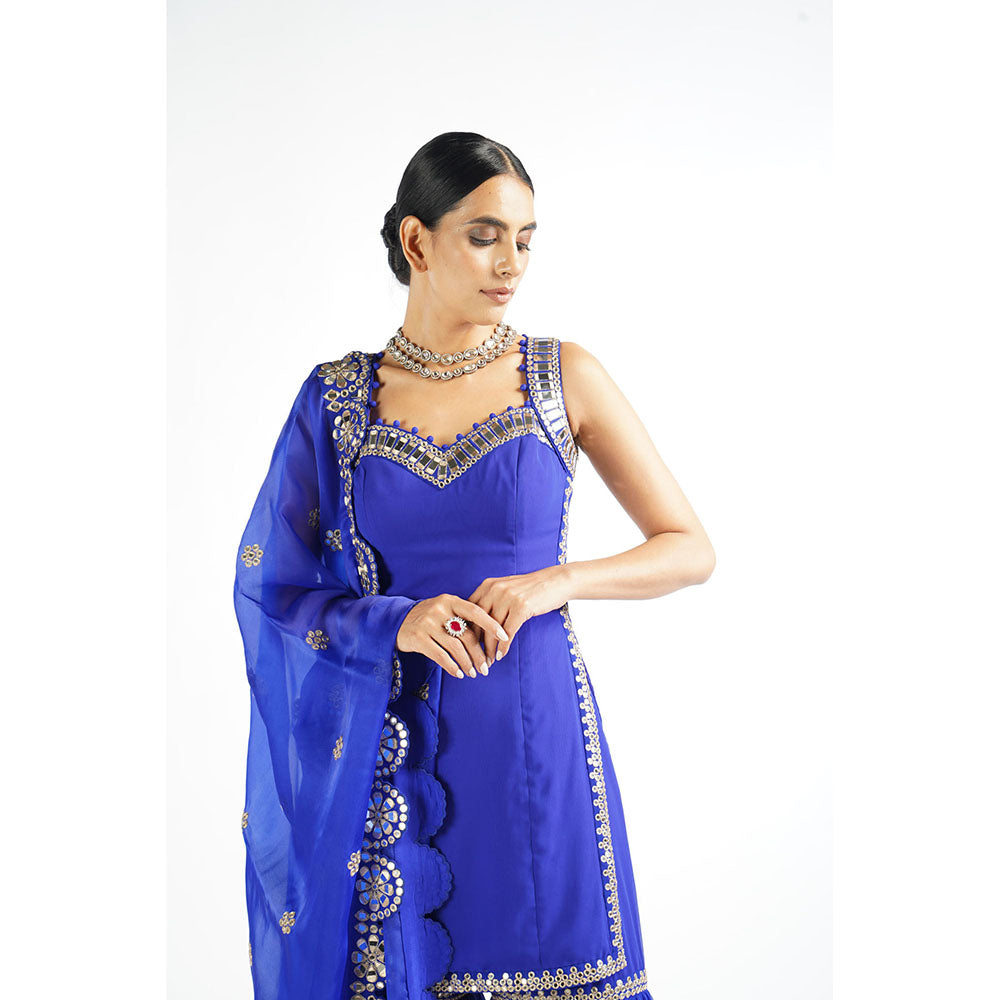 Vvani by Vani Vats Royal Blue Georgette Sharara (Set of 3)