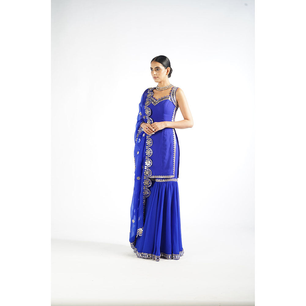 Vvani by Vani Vats Royal Blue Georgette Sharara (Set of 3)