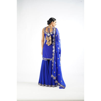 Vvani by Vani Vats Royal Blue Georgette Sharara (Set of 3)