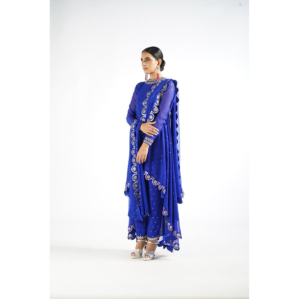 Vvani by Vani Vats Royal Blue Scallop Kurta & Pant with Dupatta (Set of 3)