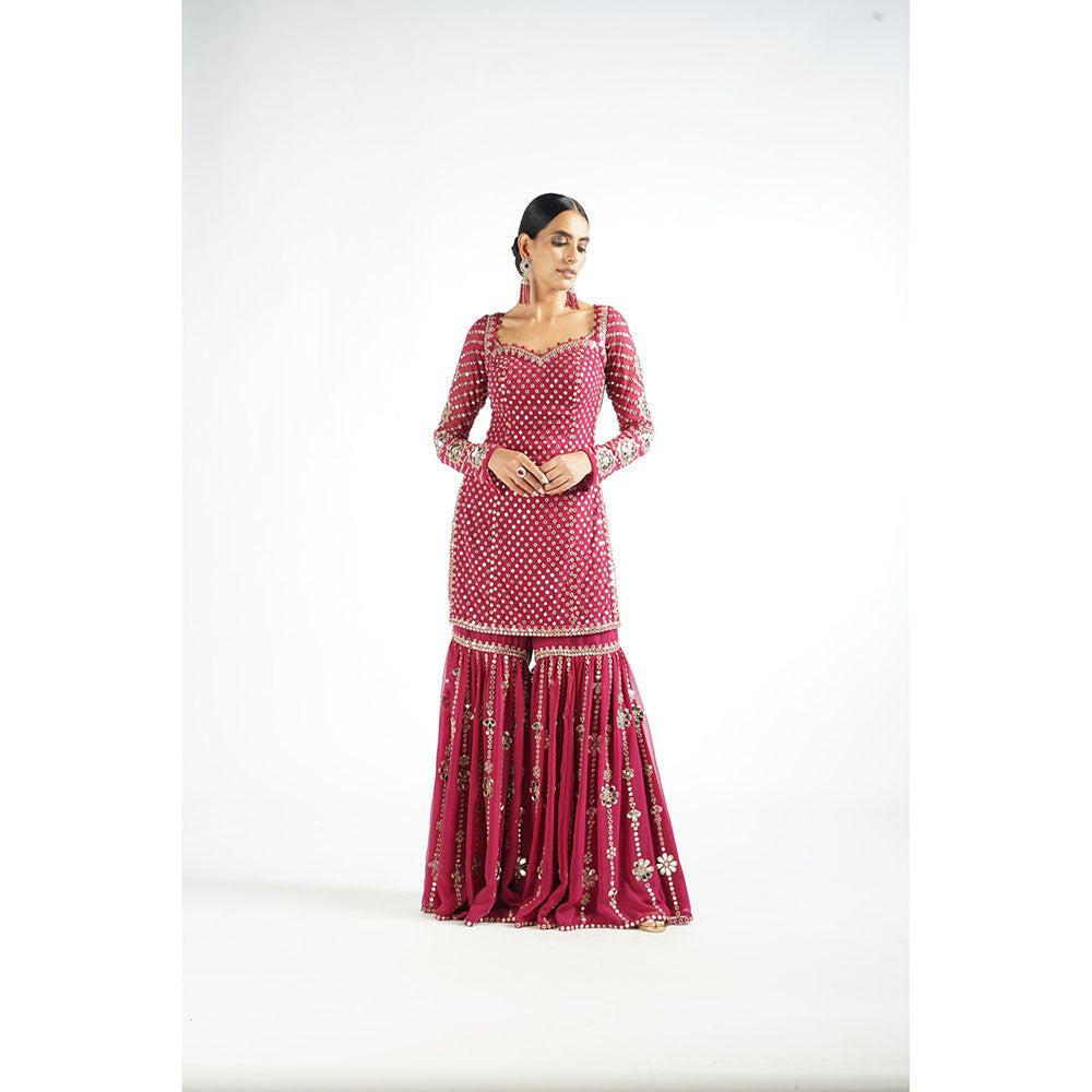 Vvani by Vani Vats Mellow Pink Kurta with Sharara & Dupatta (Set of 3)