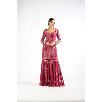 Vvani by Vani Vats Mellow Pink Kurta with Sharara & Dupatta (Set of 3)