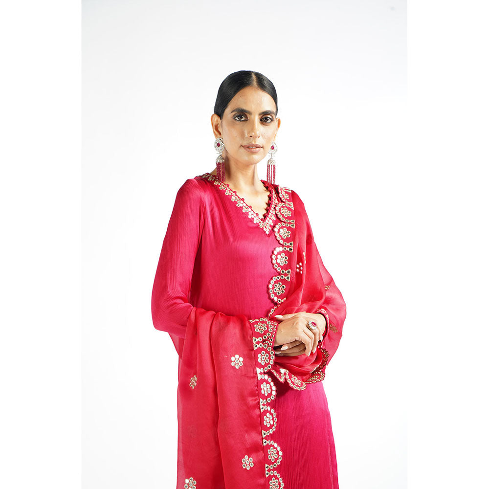 Vvani by Vani Vats Crimson Red Straight Kurta & Pant with Dupatta (Set of 3)
