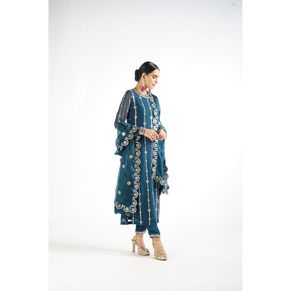 Vvani by Vani Vats Dark Teal Embellished Kurta & Pant with Dupatta (Set of 3)