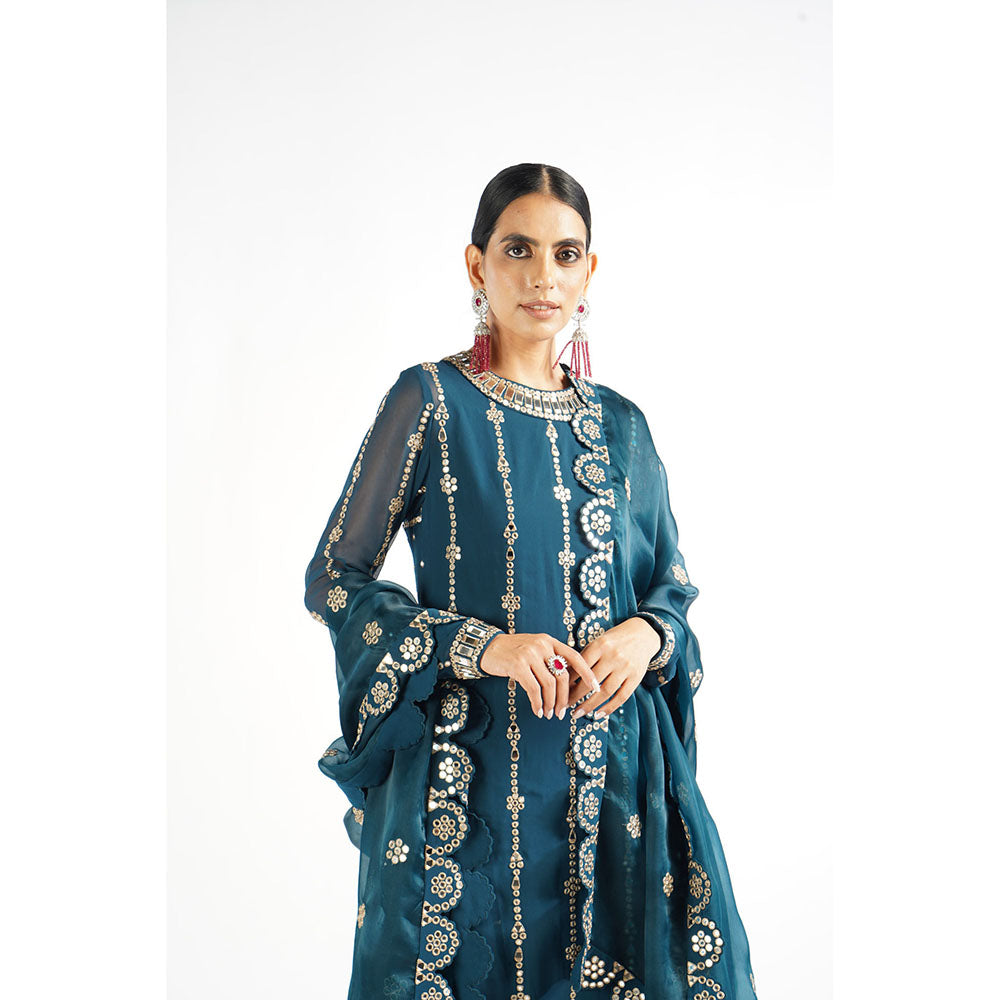 Vvani by Vani Vats Dark Teal Embellished Kurta & Pant with Dupatta (Set of 3)