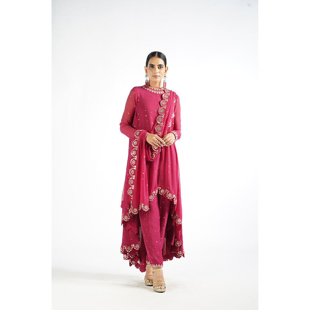 Vvani by Vani Vats Mellow Maroon Scallop Kurta & Pant with Dupatta (Set of 3)