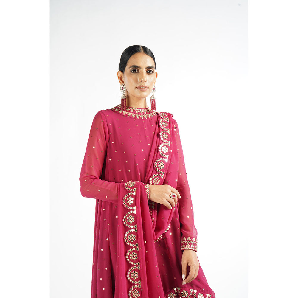 Vvani by Vani Vats Mellow Maroon Scallop Kurta & Pant with Dupatta (Set of 3)