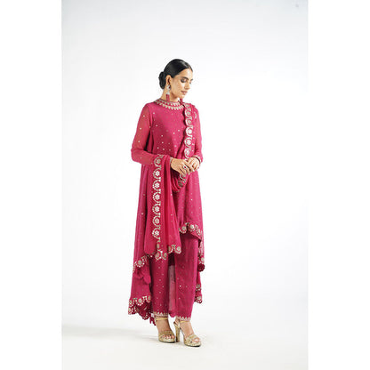 Vvani by Vani Vats Mellow Maroon Scallop Kurta & Pant with Dupatta (Set of 3)