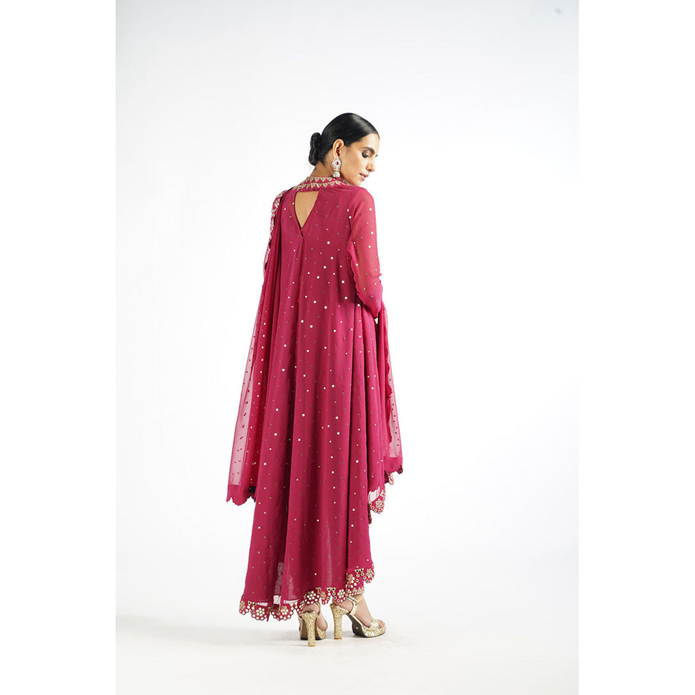 Vvani by Vani Vats Mellow Maroon Scallop Kurta & Pant with Dupatta (Set of 3)