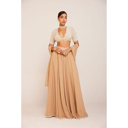 Vvani by Vani Vats Pearl Embellished Blouse with Lehenga Palazzo And Dupatta (Set of 3)