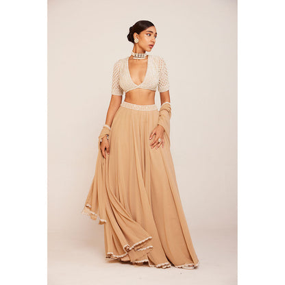 Vvani by Vani Vats Pearl Embellished Blouse with Lehenga Palazzo And Dupatta (Set of 3)