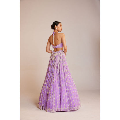 Vvani by Vani Vats Lilac Chandelier Skirt Paired with Halter Neck Drop Crop Top (Set of 2)