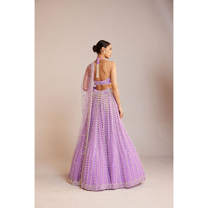 Vvani by Vani Vats Lilac Chandelier Pearl Lehenga Paired with Blouse & Dupatta (Set of 3)