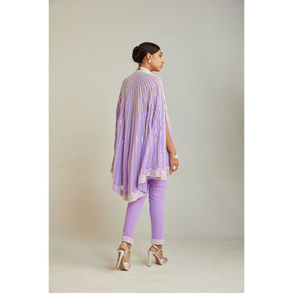 Vvani by Vani Vats Pearl Embellished Lilac Asymmetrical Cape Paired with Pant (Set of 2)