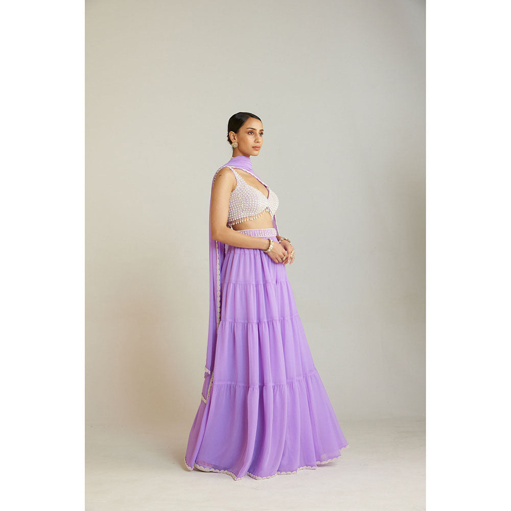 Vvani by Vani Vats Lilac Heavily Embellished Blouse with Sharara & Dupatta (Set of 3)