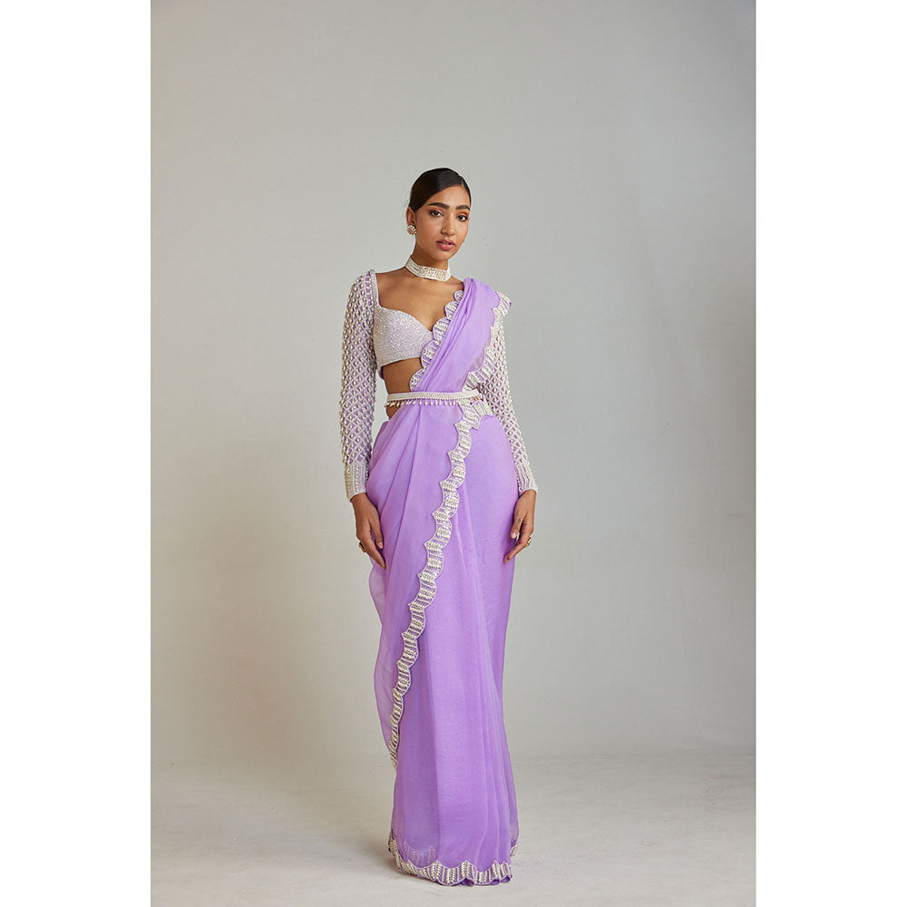 Vvani by Vani Vats Lilac Embellished Saree with Drop Full Sleeves Blouse and Belt