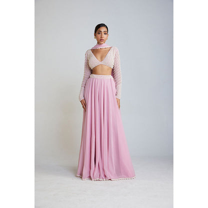 Vvani by Vani Vats Pearl Embellished Blouse with Lehenga Palazzo And Dupatta (Set of 3)