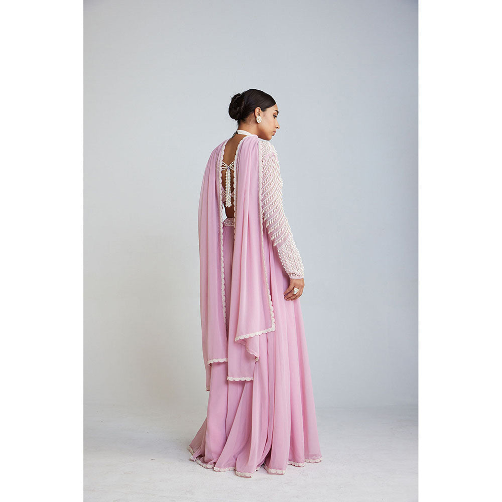 Vvani by Vani Vats Pearl Embellished Blouse with Lehenga Palazzo And Dupatta (Set of 3)