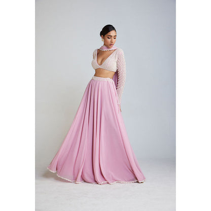 Vvani by Vani Vats Pearl Embellished Blouse with Lehenga Palazzo And Dupatta (Set of 3)