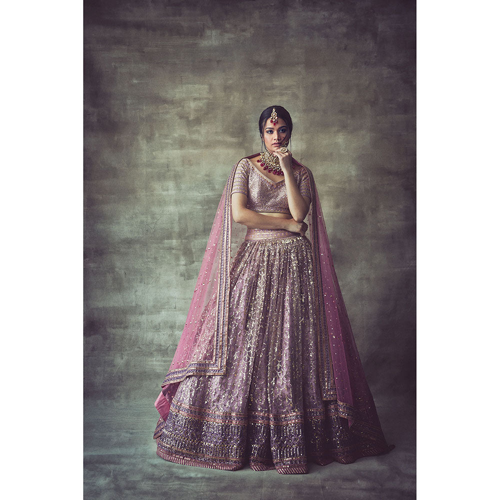 Vvani by Vani Vats Lavender Scallop Blouse with Lehenga & Dupatta (Set of 3)