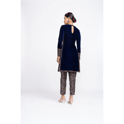 Vvani by Vani Vats Navy Blue Velvet Kurta & Pant (Set of 2)