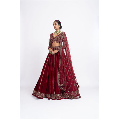 Vvani by Vani Vats Maroon Blouse with Lehenga & Dupatta (Set of 3)