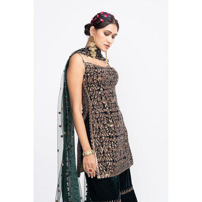 Vvani by Vani Vats Deep Green Kurti with Sharara & Dupatta (Set of 3)