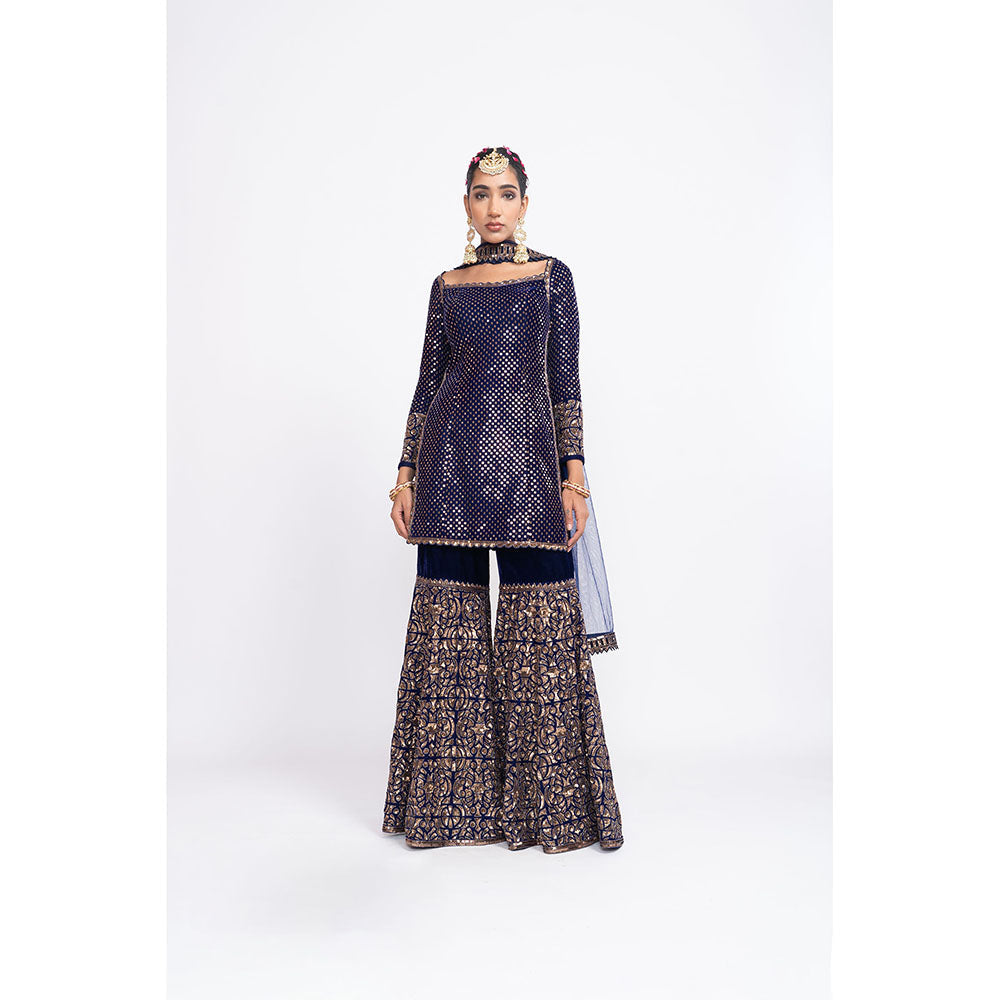 Vvani by Vani Vats Navy Blue Kurti with Sharara & Dupatta (Set of 3)