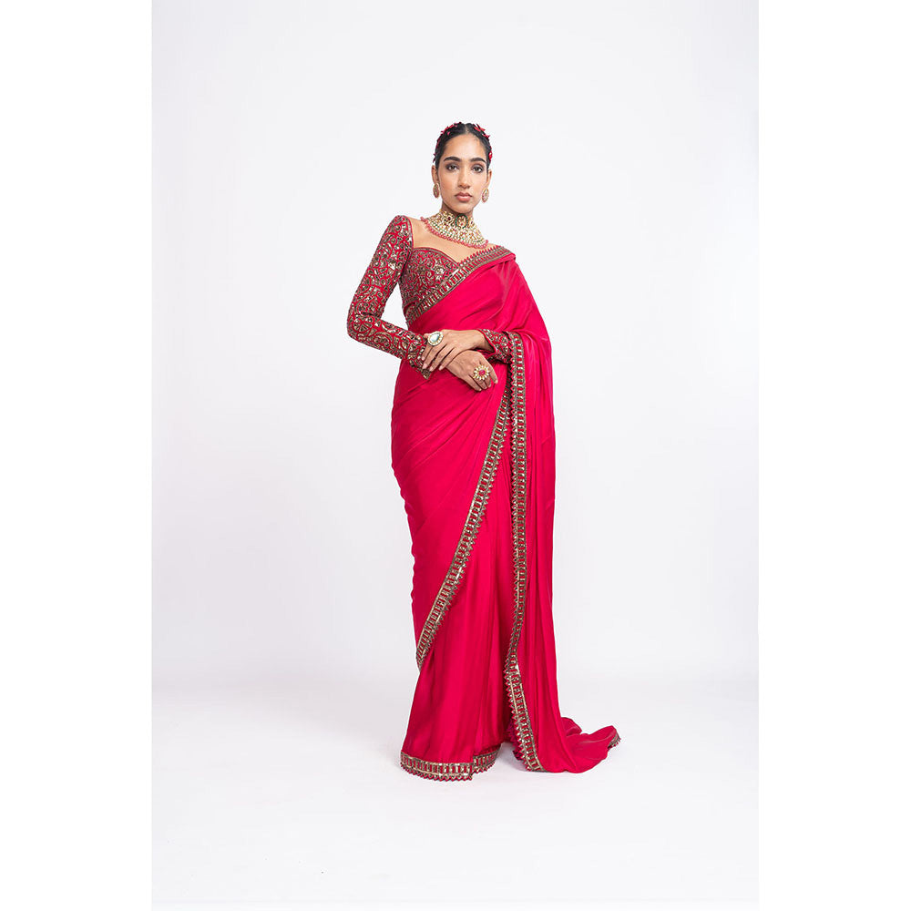 Vvani by Vani Vats Red Sarin Saree & Stitched Blouse
