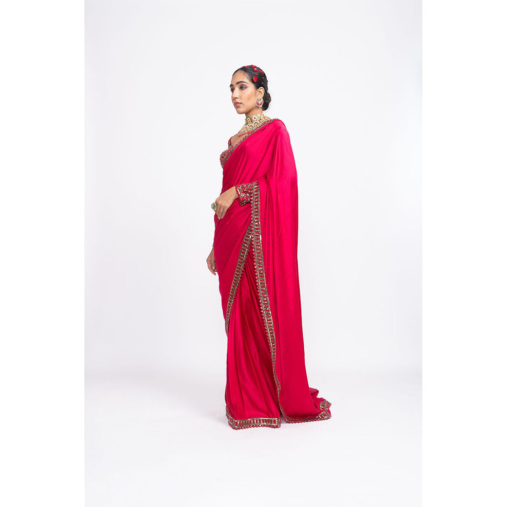 Vvani by Vani Vats Red Sarin Saree & Stitched Blouse