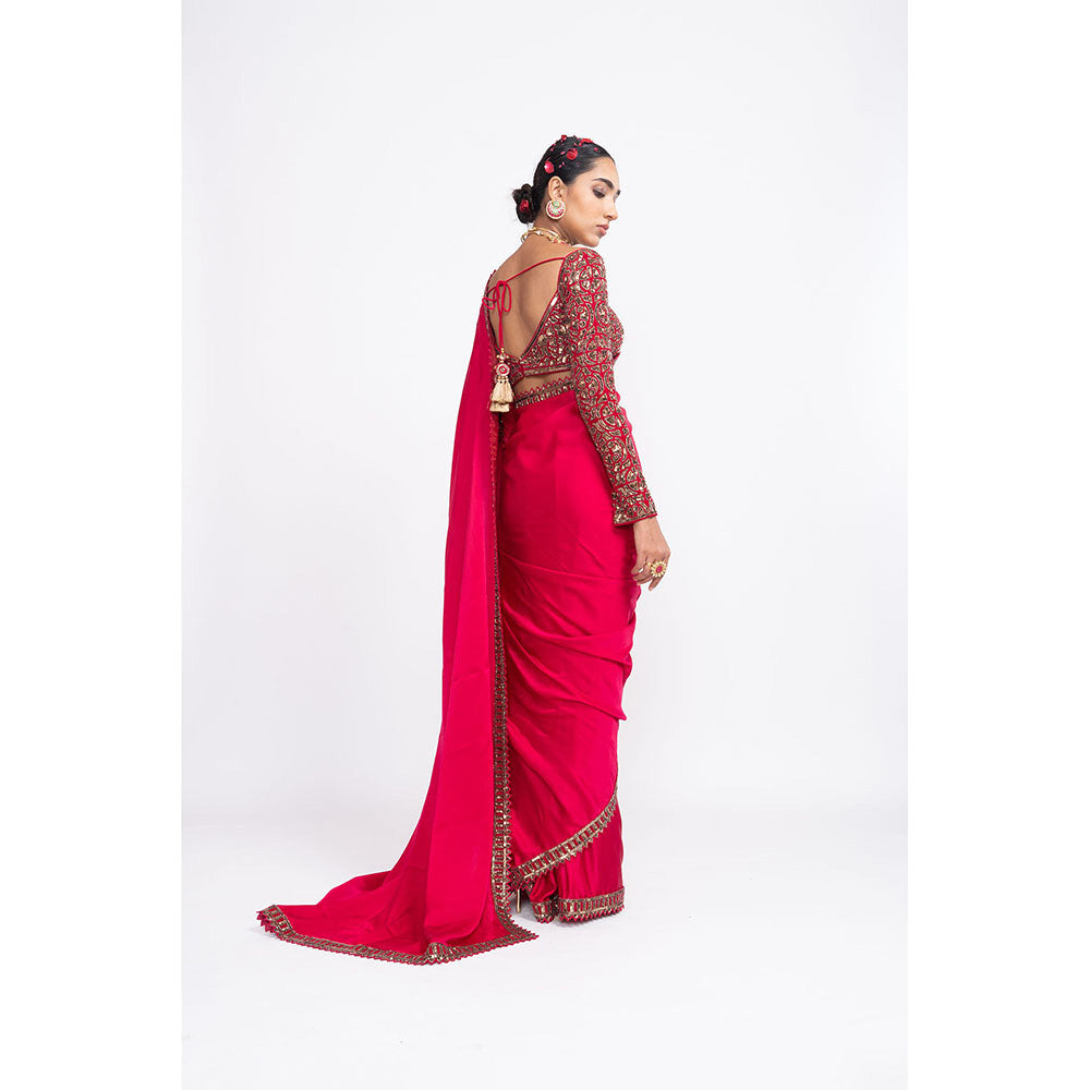 Vvani by Vani Vats Red Sarin Saree & Stitched Blouse