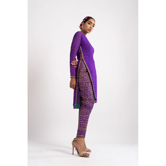 Vvani by Vani Vats Purple Round Neck Multi Geo Kurta & Pant (Set of 2)